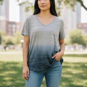 Torrid Ombre Black and Gray V-Neck Tee
